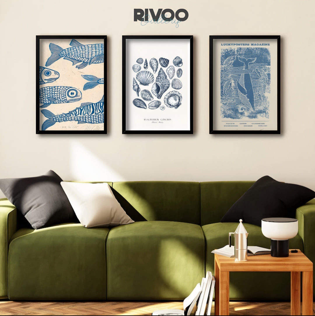 Blue fish wall art collection set