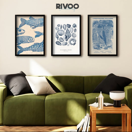 Blue fish wall art collection set